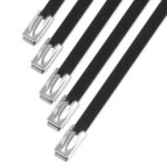 Nuke Performance Stainless steel locking ties, 4.6mm x 200mm Black, 5pcs