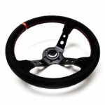 Sports steering wheel (90 mm), black with red stitching