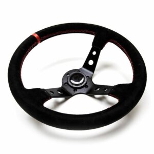 Sports steering wheel (90 mm), black with red stitching