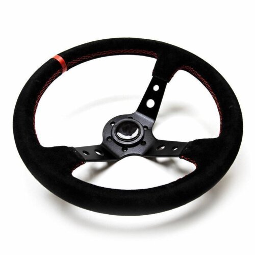 Sports steering wheel (90 mm), black with red stitching