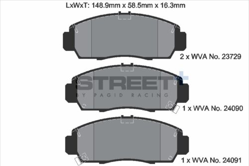 Pagid Street+ front brake pads for Honda Civic, Honda Legend