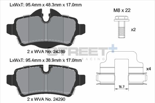 Pagid Street+ rear brake pads for Mini MINI Convertible, Mini MINI Coupe