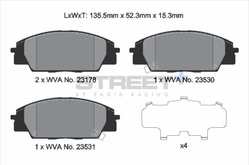 Pagid Street+ front brake pads for Honda Civic, Honda S2000