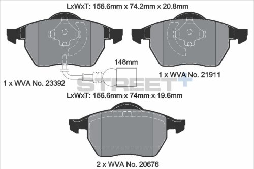 Pagid Street+ front brake pads for SEAT Leon, VW New Beetle