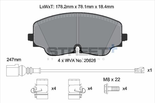 Pagid Street+ front brake pads for VW Arteon, VW Golf
