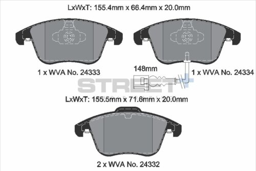 Pagid Street+ front brake pads for VW Sharan, VW Tiguan