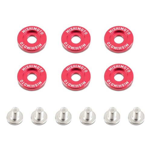 Mishimoto M6 x 1.0 red fender washers, 20 mm