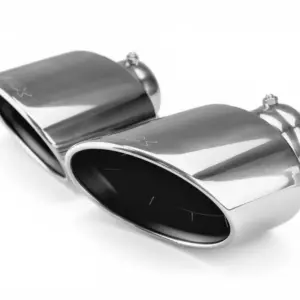 Bull-X Typ 23 oval exhaust tips, PVD polished, 170 × 112 × 200 mm, 2 × 76 mm