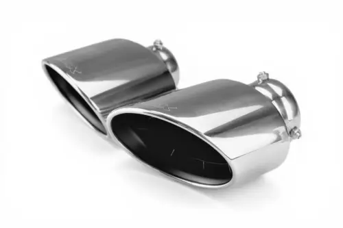 Bull-X Typ 23 oval exhaust tips, PVD polished, 170 × 112 × 200 mm, 2 × 76 mm